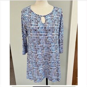 Clara Sunwoo Size XL Blue and White Tunic Top Lagenlook